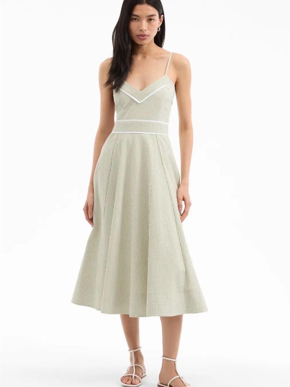 Veronica Beard Sage Green Spaghetti-Strap Midi Dress